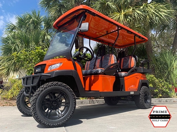 Orange Bintelli Beyond 6 Passenger Lifted Golf Cart affordable golf cart rental, golf cart rent berkeley