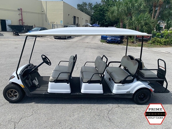 White 8 Passenger Yamaha Limo Golf Cart affordable golf cart rental, golf cart rent berkeley